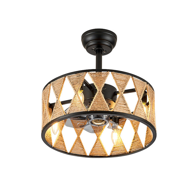 Industrial Hemp Rope Cylinder 4-Light Ceiling Fan Fixture