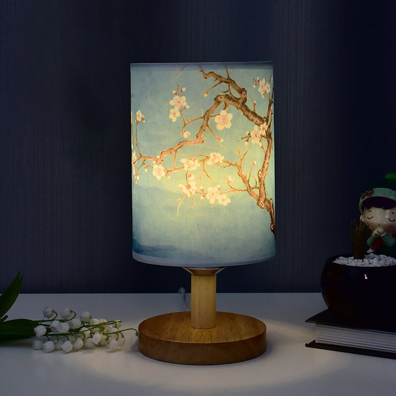 Modern Minimalist LED Table Lamp, Fabric Column Landscape Design, Wood Base Lighting, Contemporary Home Decor, Stylish Nightstand Lamp, Energy-Efficient LED, Living Room Accent Light, Bedroom Illumination, Unique Design Lamps, Eco-Friendly Lighting Soluti