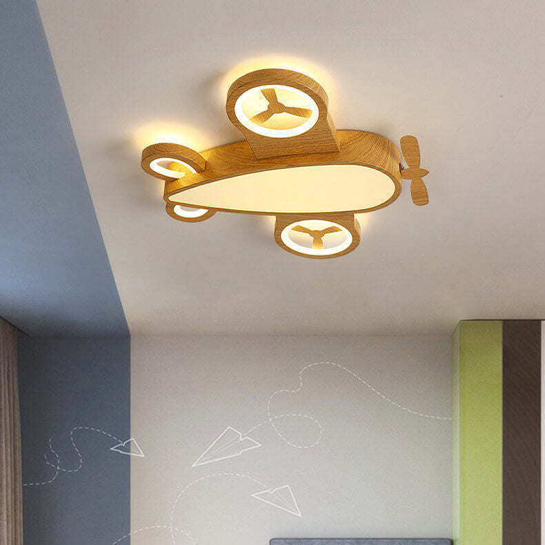 Cartoon Wood Grain Aircraft LED Kids Ceiling Light