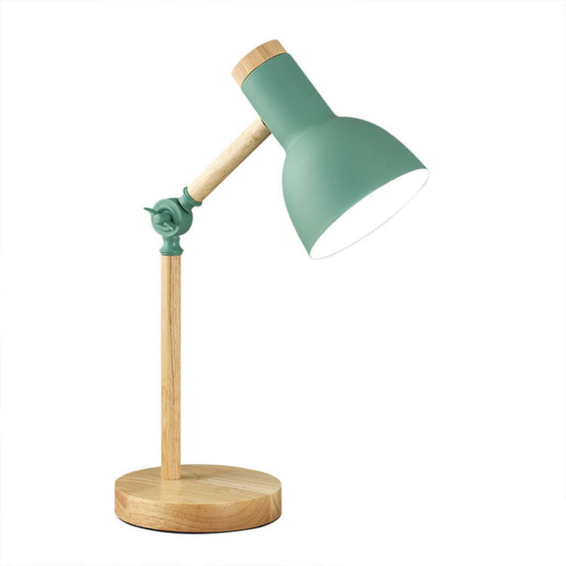 Contemporary Nordic Iron Semi-Circular Shade Wooden Base Table Lamp for Study