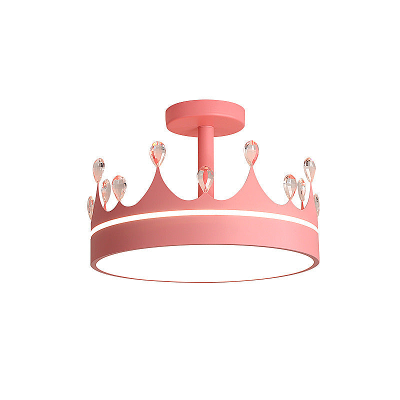 Contemporary Creative Cartoon Crown LED Kids Semi-Flush Mount Ceiling Light for Bedroom, Cute Nursery Lighting Fixture, Stylish Children's Room Decor, Energy-Efficient LED Ceiling Lamp, Modern Crown Design, Fun and Playful Kids Lighting, Bright and Cheerf