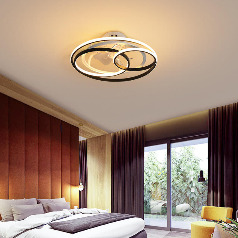 Double Ring Overlap LED Ceiling Fan Light - Modern Flush Mount Design, Energy Efficient, Stylish Home Lighting