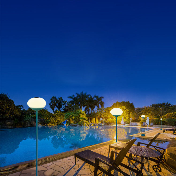 Solar Modern Minimalist Oval LED Outdoor Standing Lamp | Wrought Iron PE Design