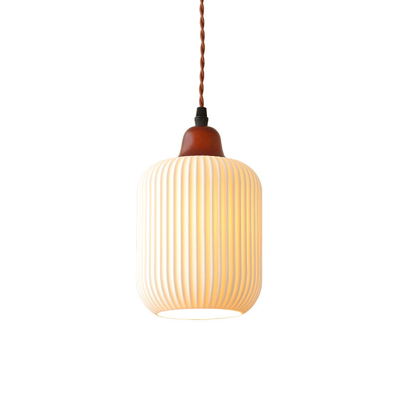Traditional Japanese Pleated Round Dome Pendant Light - Solid Wood & Iron, 1-Light Fixture for Living Room & Bedroom
