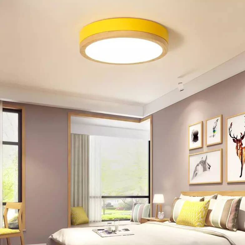 Simple Macaron Round Acrylic LED Flush Mount Ceiling Light - Modern Lighting Fixture for Home, Kitchen, and Hallway, Energy Efficient Design