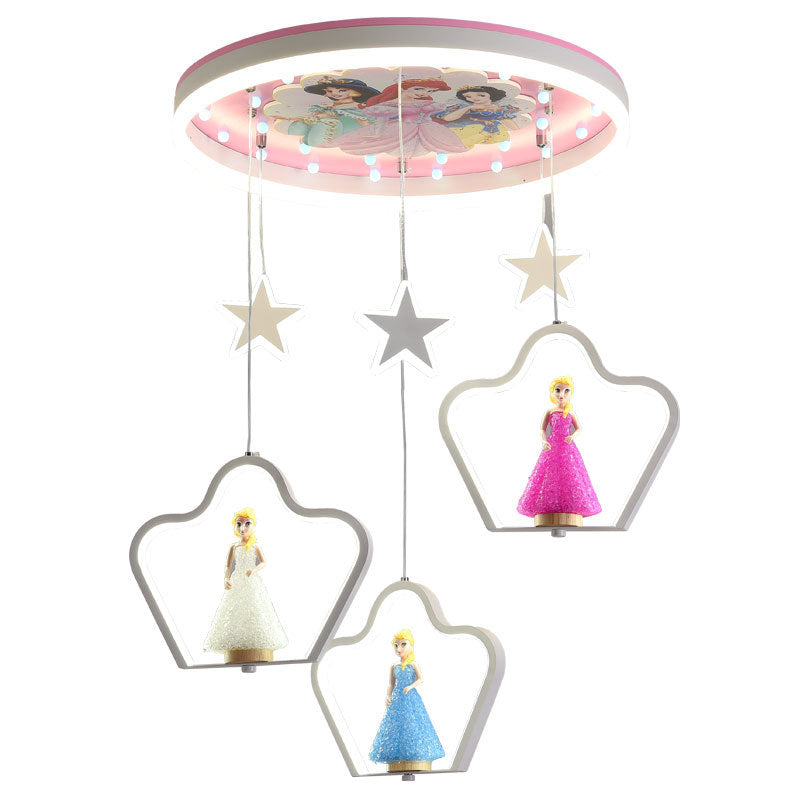 Contemporary Cartoon Princess Elsa Acrylic Round Shade LED Flush Mount Ceiling Light for Kids Bedroom, Frozen Themed Lighting, Decorative Fixture, Cute Ceiling Lamp, LED Light for Girls Room, Stylish Nursery Decor, Childrens Room Illumination, Magical Bed