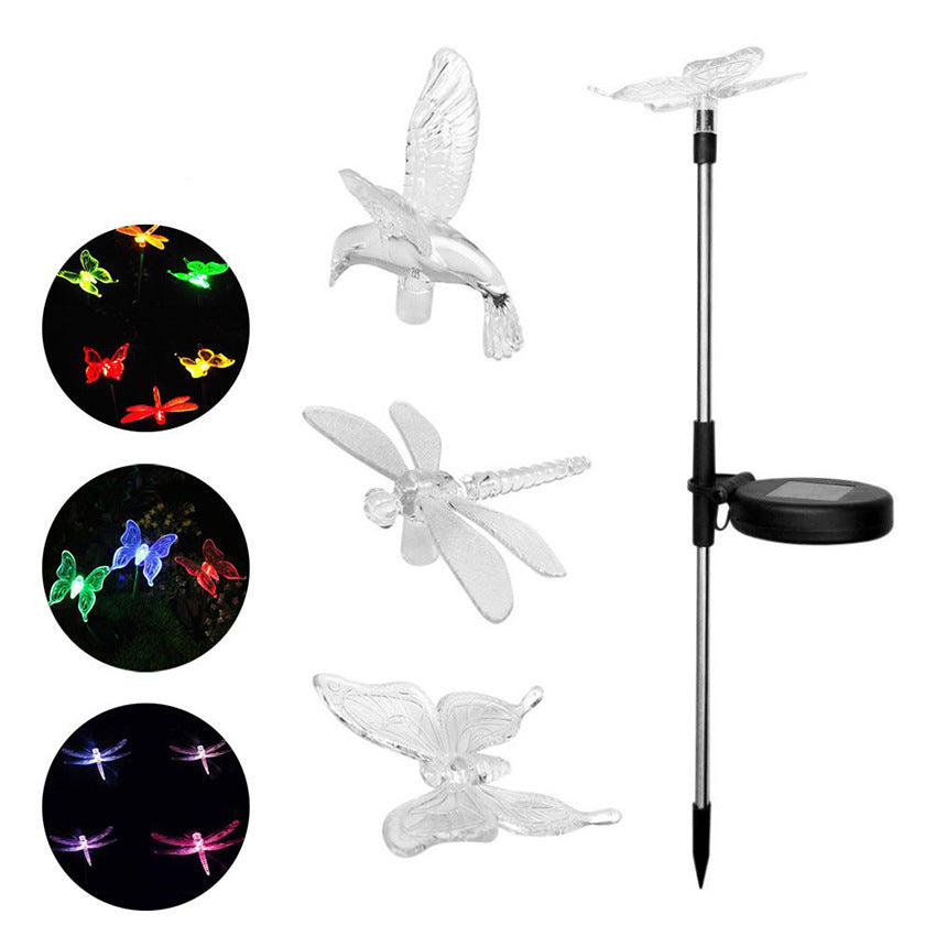 Solar Hummingbird Butterfly Dragonfly Outdoor LED Path Light - Garden Courtyard Decorative Ground Insert Lighting