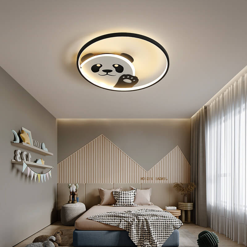 Cute Cartoon Panda Round LED Flush Mount Ceiling Light - Kids Bedroom Lighting, Nursery Decor, Adorable Animal Design, Child-Friendly Illumination, Modern Ceiling Fixture, Playroom Lighting, Eco-Friendly LED Light