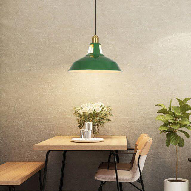 Industrial Vintage Green Iron Cone Pendant Light - 1-Light Hanging Fixture