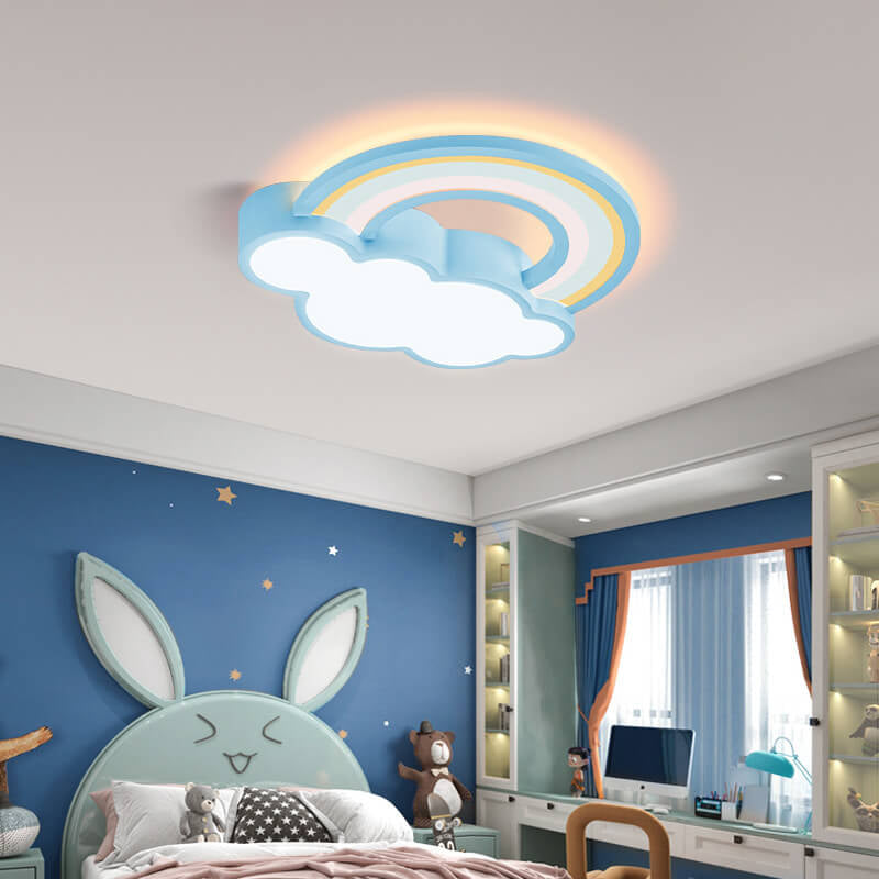 Childlike Cartoon Rainbow Cloud Design LED Flush Mount Light for Kids Room, Nursery Lighting, Ceiling Fixture, Colorful Kids Decor, Adorable Cloud Light, Energy-Efficient LED, Playful Rainbow Lamp, Children's Bedroom Illumination, Cute Cloud Ceiling Light