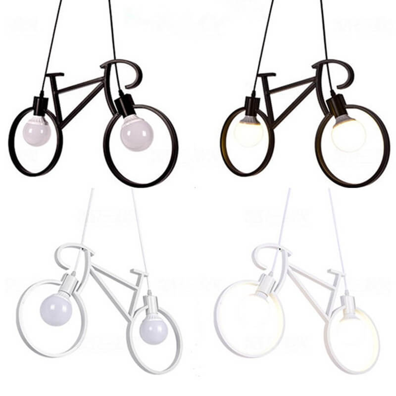 Contemporary Creative Bicycle Shape Iron 2-Light Kids Chandelier for Living Room Bedroom Modern Design, Unique Iron Fixtures, Fun Lighting, Children's Room Decor, Bicycle-Themed Ceiling Light, Stylish Kids' Chandelier, Playful Home Decor, Decorative Light