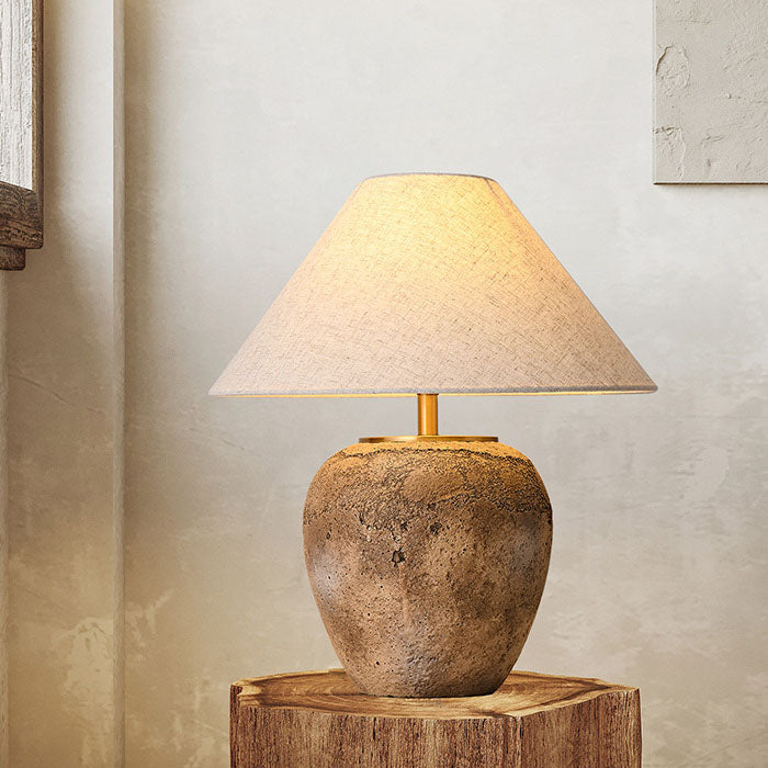 Modern Shabby Chic Cone Fabric Ceramic Jar Table Lamp - 1-Light for Bedroom