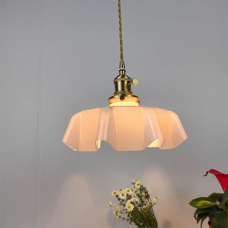 Traditional Japanese Cream Petal Glass Iron Pendant Light for Dining Room