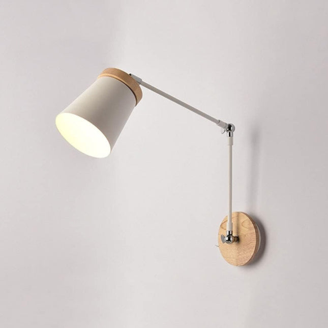 Contemporary Scandinavian Wood & Iron Cylinder Wall Sconce Lamp for Bedroom
