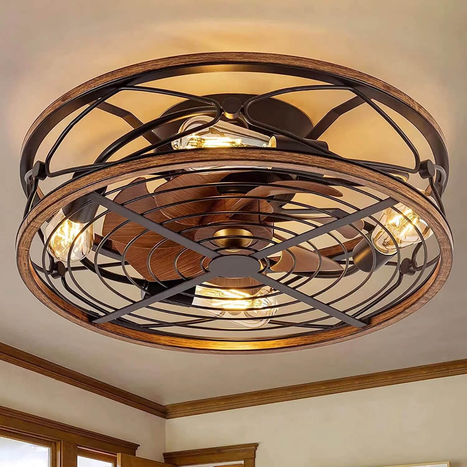 Nordic Wrought Iron 4-Light Flush Mount Ceiling Fan Light