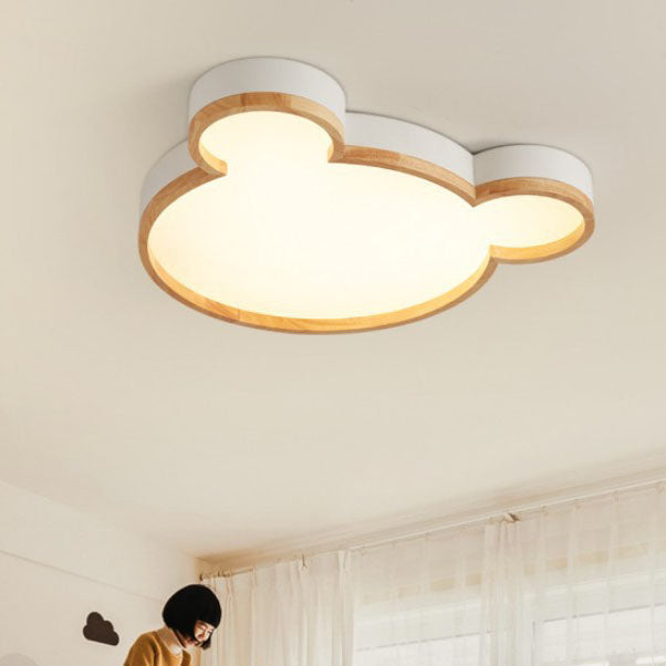 Nordic Wood Bear Shape LED Kids Flush Mount Ceiling Light | Cute Animal Nursery Lighting | Child Room Ceiling Fixture | Playful Bear Decor | Stylish Kids Bedroom Lighting | Soft Glow Illumination for Kids | Whimsical Flush Mount Light for Playroom | Eco-F