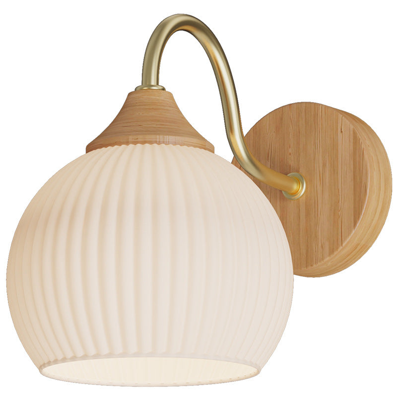 Contemporary Nordic Iron Glass Striped Round Log Wall Sconce - 1-Light Lamp for Living Room & Bedroom