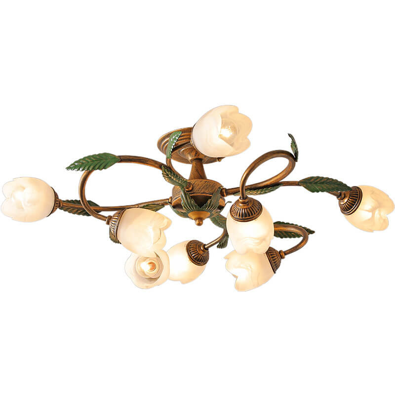 Modern Idyllic Iron Flower Branch Semi-Flush Mount Lighting - 6/8/10 Light