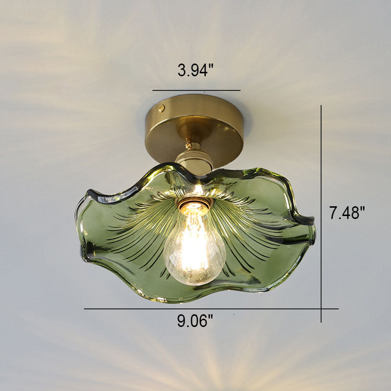 European Vintage Lotus Leaf Copper Semi-Flush Mount Light 1-Light Fixture