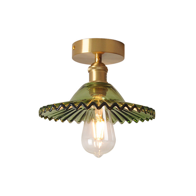 Vintage Glass Iron Lotus Semi-Flush Mount Ceiling Light
