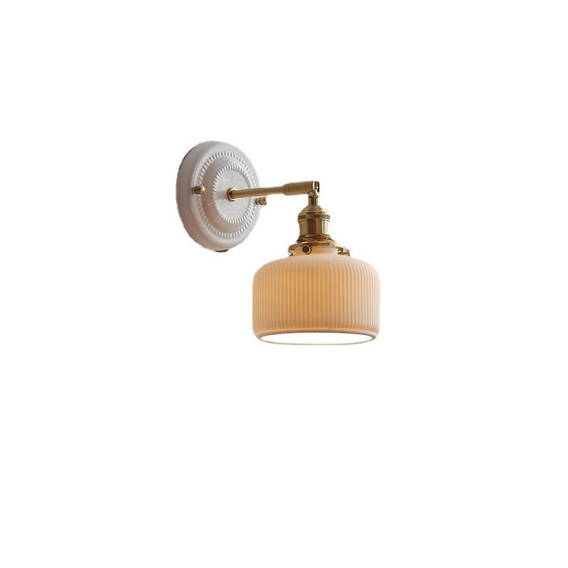 Vintage Round Ceramic Brass Wall Sconce Lamp - 1-Light Living Room Lighting