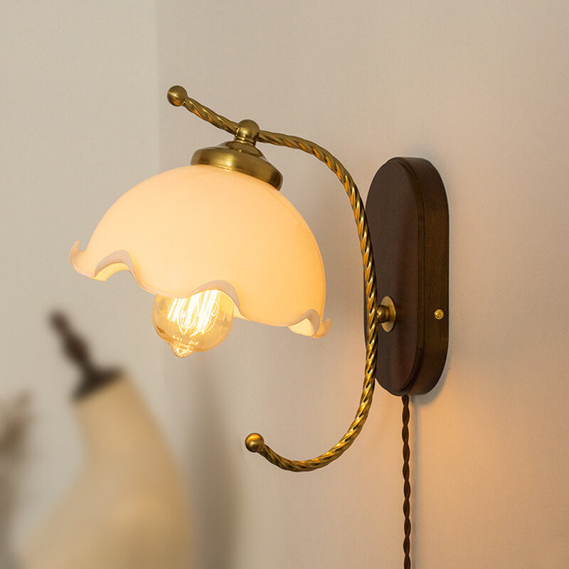 French Vintage Cream Glass Petal Wall Sconce Lamp - Elegant Lighting, 1-Light Fixture, Art Deco Design, Home Decor, Bedroom or Living Room Accent