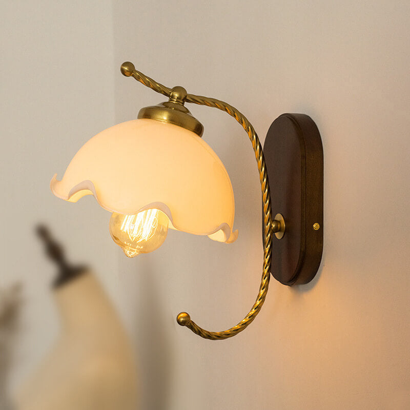 French Vintage Cream Glass Petal Wall Sconce Lamp - Elegant Lighting, 1-Light Fixture, Art Deco Design, Home Decor, Bedroom or Living Room Accent