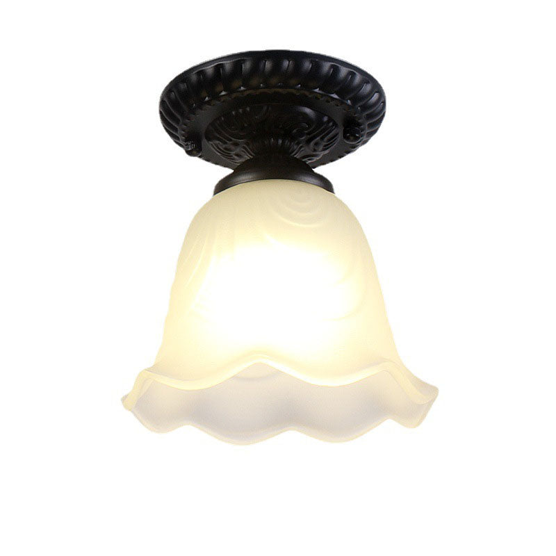 Contemporary Retro Floral Semi-Flush Mount Ceiling Light - Bell Round Iron & Glass for Hallway