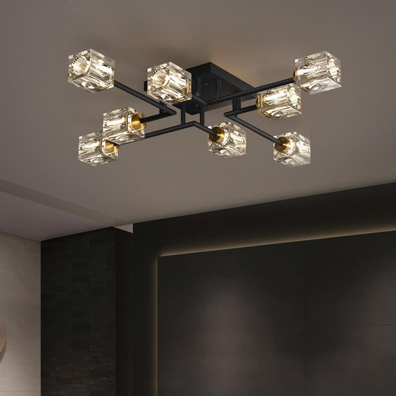 Contemporary Luxury Copper Crystal Semi-Flush Mount Ceiling Light - 4/6/8 Light Options for Living Room