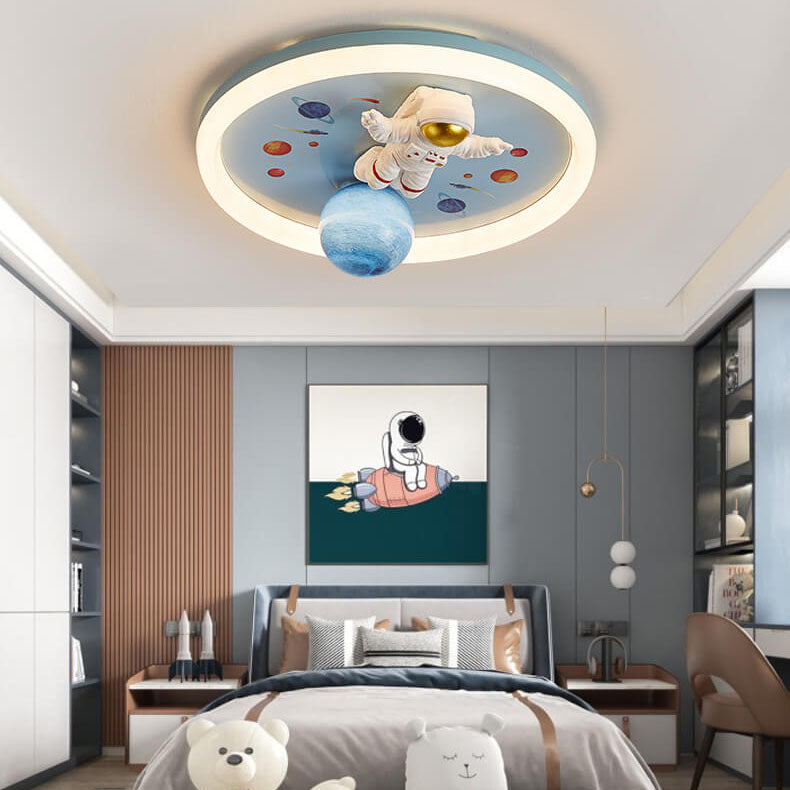 Childlike Cartoon Astronaut Acrylic LED Flush Mount Ceiling Light, Kids Bedroom Lighting, Space Theme Nursery Light, Fun Astronaut Design, Colorful Ceiling Fixture for Children, Modern Flush Mount Light, Creative Kids Room Decor, Unique Space Adventure Li