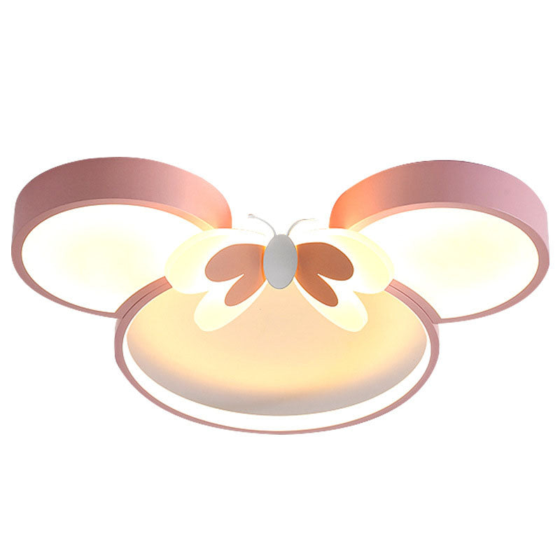 Modern Creative Minimalist Wrought Iron Cartoon Mouse LED Flush Mount Ceiling Light Kids Room Nursery Decorative Lighting Fun Cute Design Energy Efficient Ceiling Fixture Bright Kids Bedroom Illumination Stylish Home Decor Unique Animal Light Fixture Cart