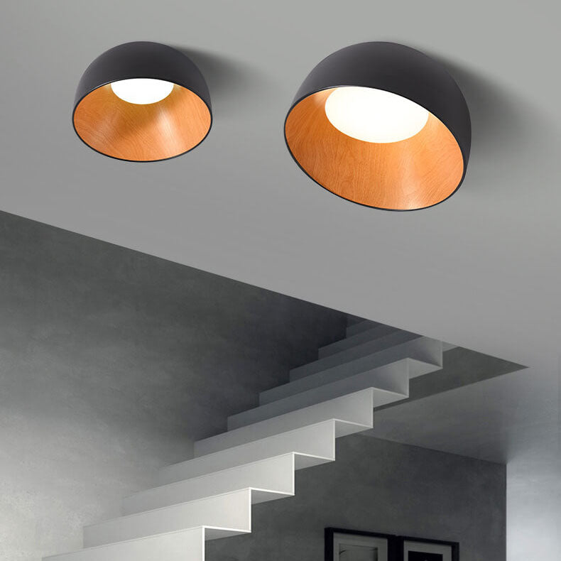 Minimalist Wooden Bowl Iron LED Ceiling Light Fixture