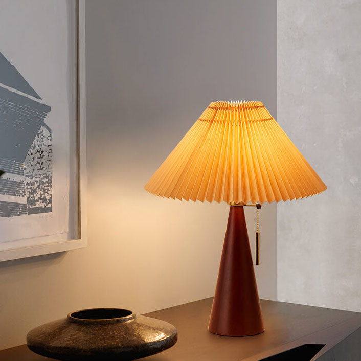 Japanese Minimalist Vintage Pleated Wooden Fabric LED Lamp