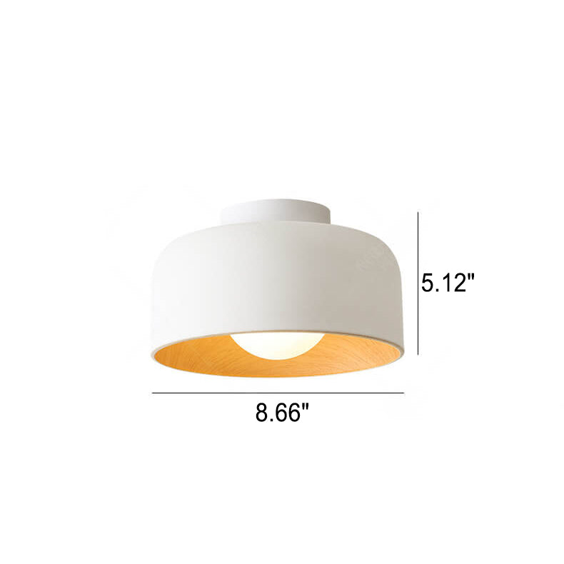 Minimalist Dome Wood Grain Iron 1-Light Semi-Flush Mount Ceiling Fixture