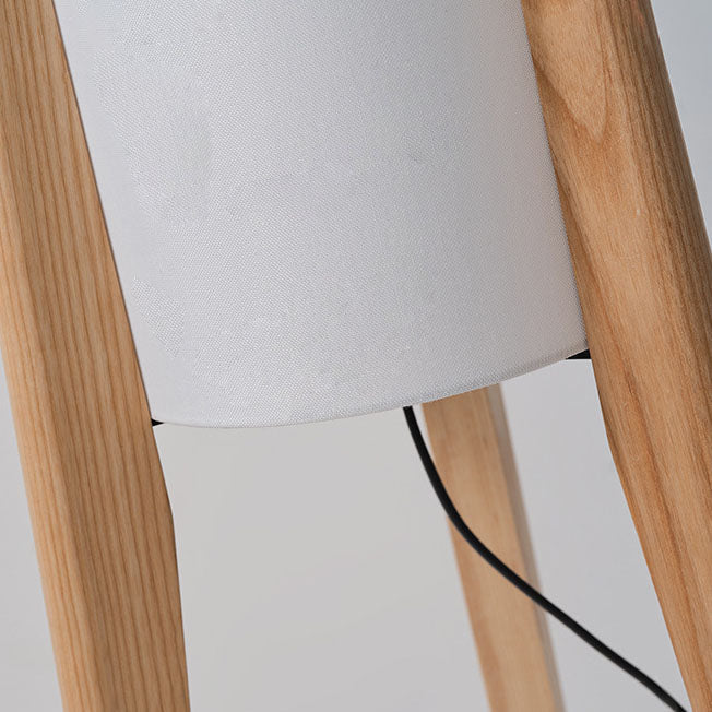 Traditional Chinese Fabric Floor Lamp with Wood Tripod for Study Lighting