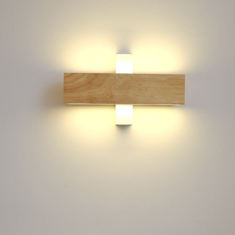 Contemporary Nordic Log Rectangular LED Wall Sconce - Rotatable Solid Wood & Acrylic Lamp