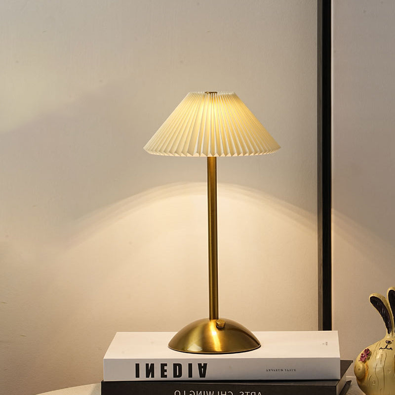 Contemporary Scandinavian Rechargeable Pleated Table Lamp - 1-Light for Bedside