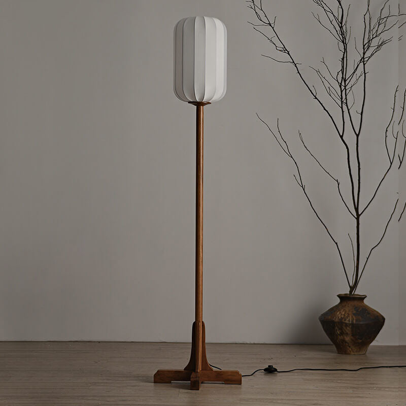 Japanese Zen Rosewood Floor Lamp with Silk Lantern Shade – 1-Light Standing Light, Elegant Home Décor, Asian-Inspired Lighting, Modern Zen Design