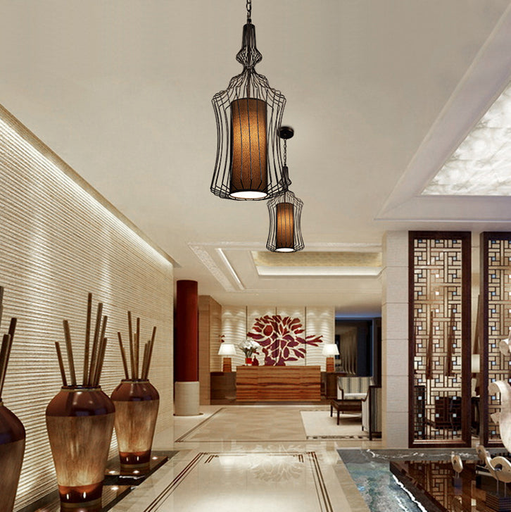 Contemporary Industrial Cage Iron Pendant Light for Living Room