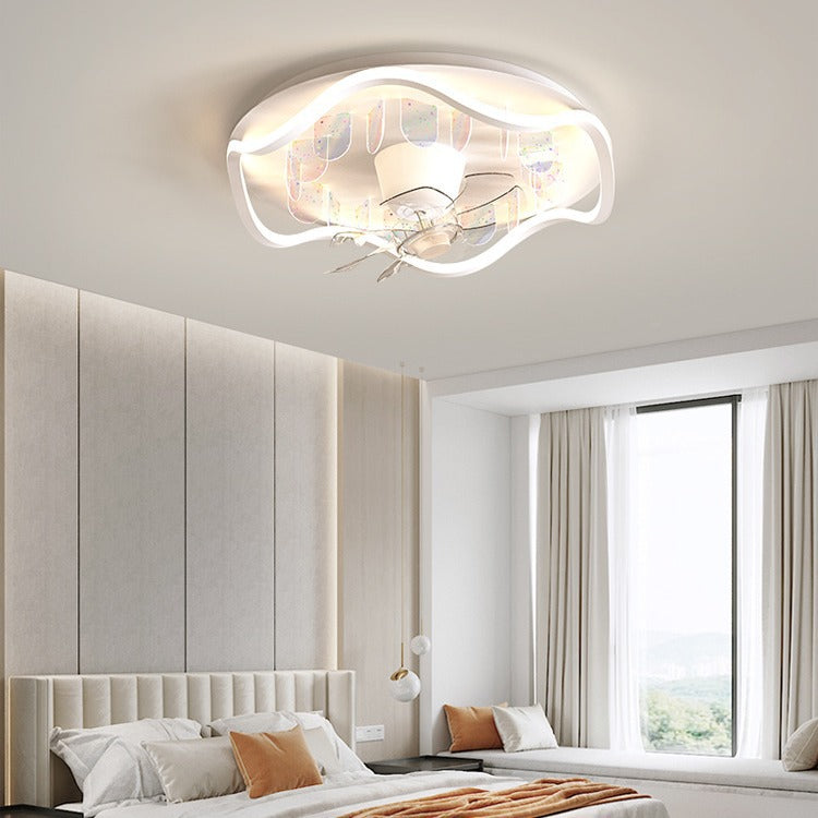 Contemporary Iron Acrylic LED Flush Mount Ceiling Fan Light for Living Room
