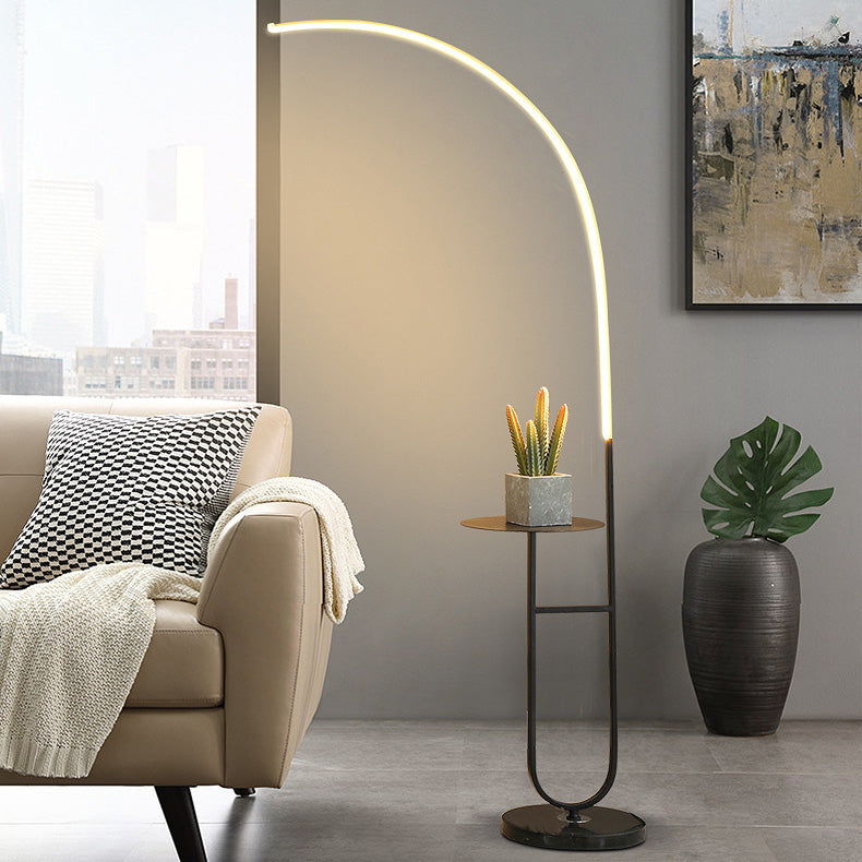 Contemporary Aluminum Strip LED Floor Lamp with Marble Base for Living Room