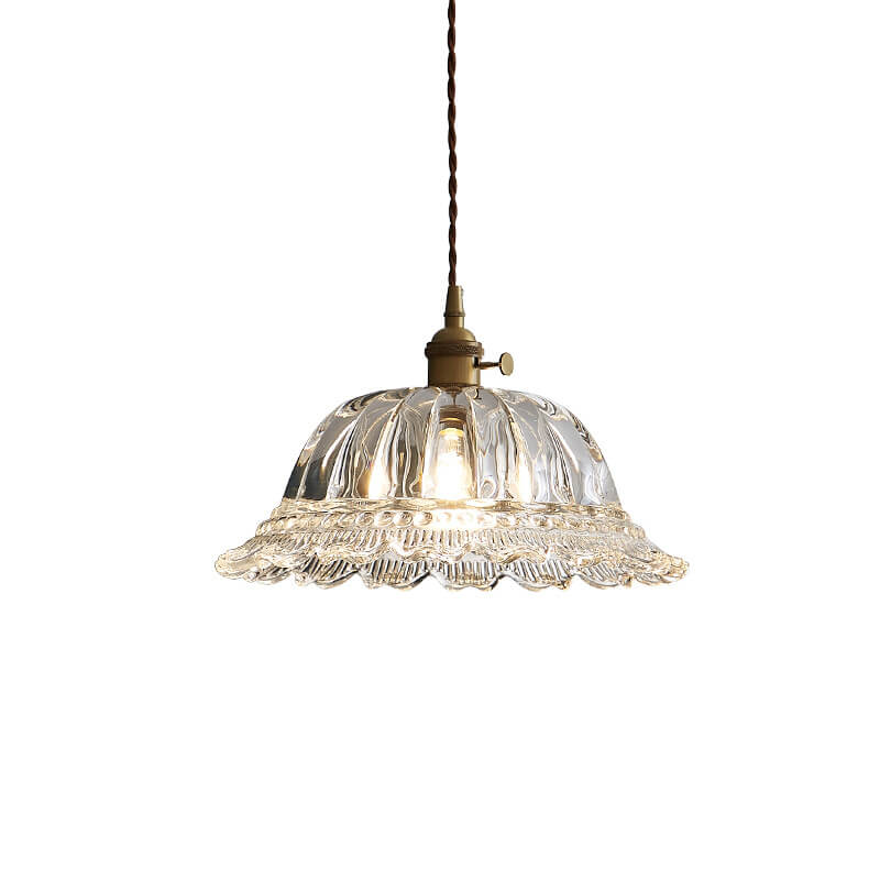 Contemporary Nordic Floral Glass Pendant Light - 1-Light Brass Fixture for Living Room & Bedroom