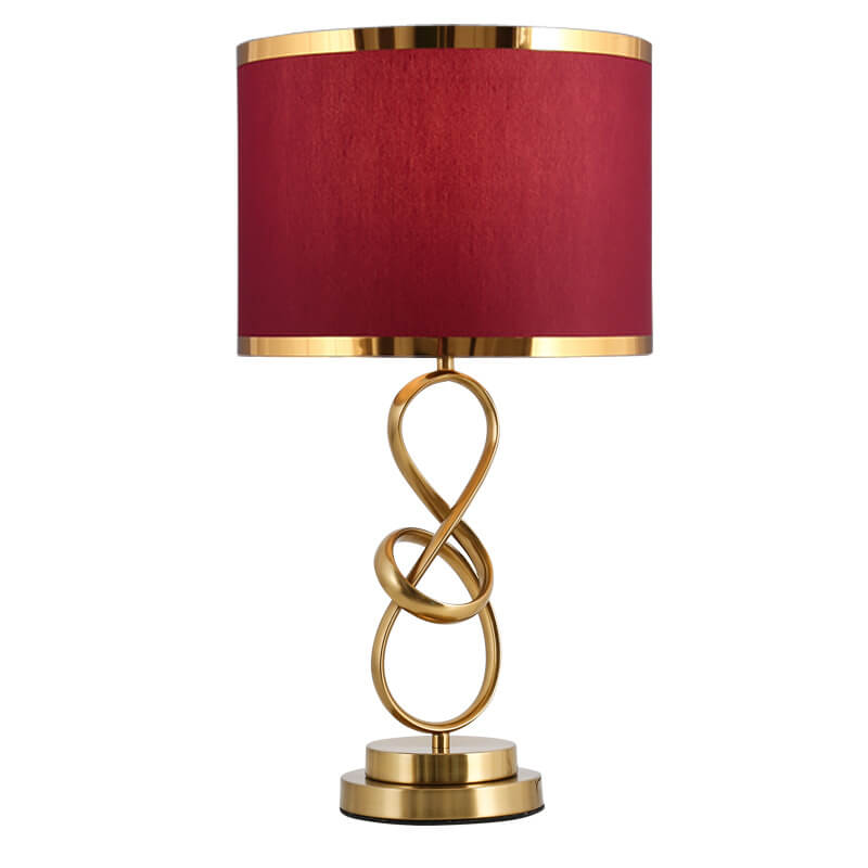 Modern Luxury Red Fabric Iron Knot Ring Table Lamp for Bedroom