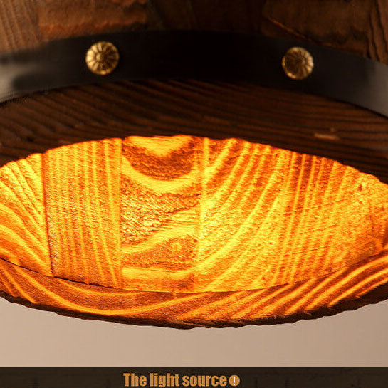 Rustic Iron Wood Wine Barrel Pendant Light for Dining Room