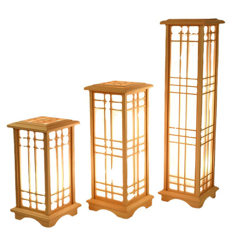 Traditional Japanese Wood Acrylic Floor Lamp - 1/2/3 Light Design for Bedroom
