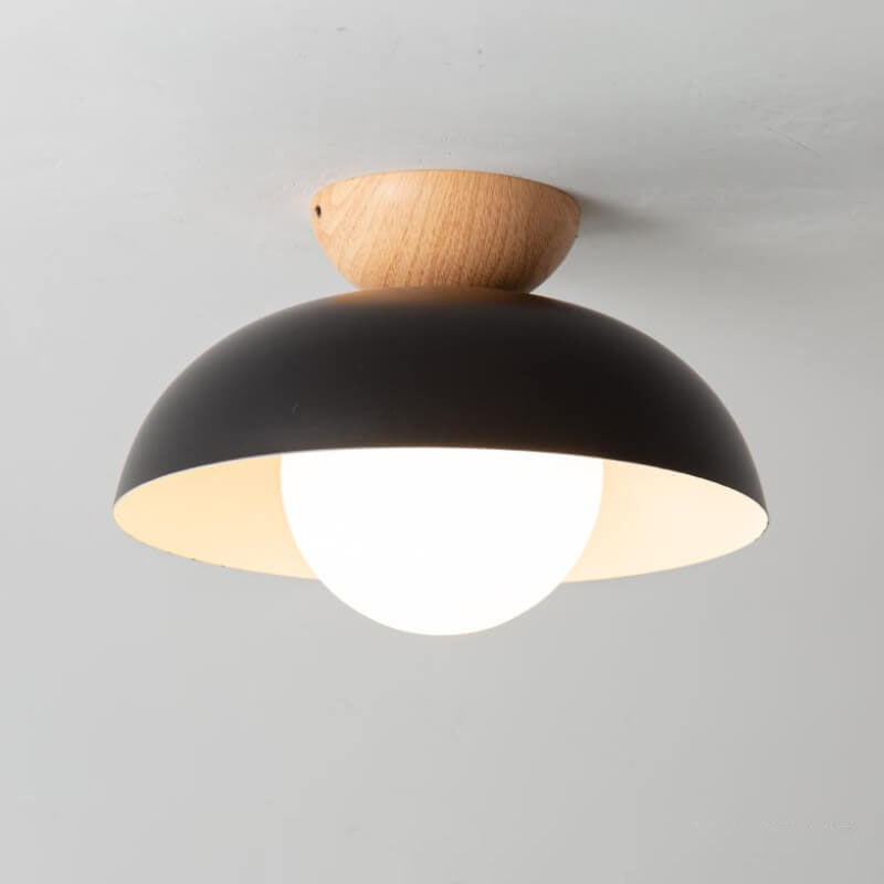 Modern Wrought Iron Log Bowl Semi-Flush Mount Ceiling Light - 1-Light Fixture