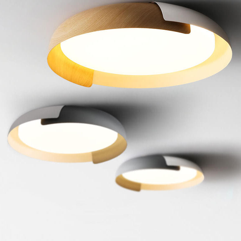 Minimalist Round Wood Grain LED Flush Mount Ceiling Light