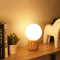 Contemporary Scandinavian Orb Glass Table Lamp - Wood Base 1-Light for Bedroom