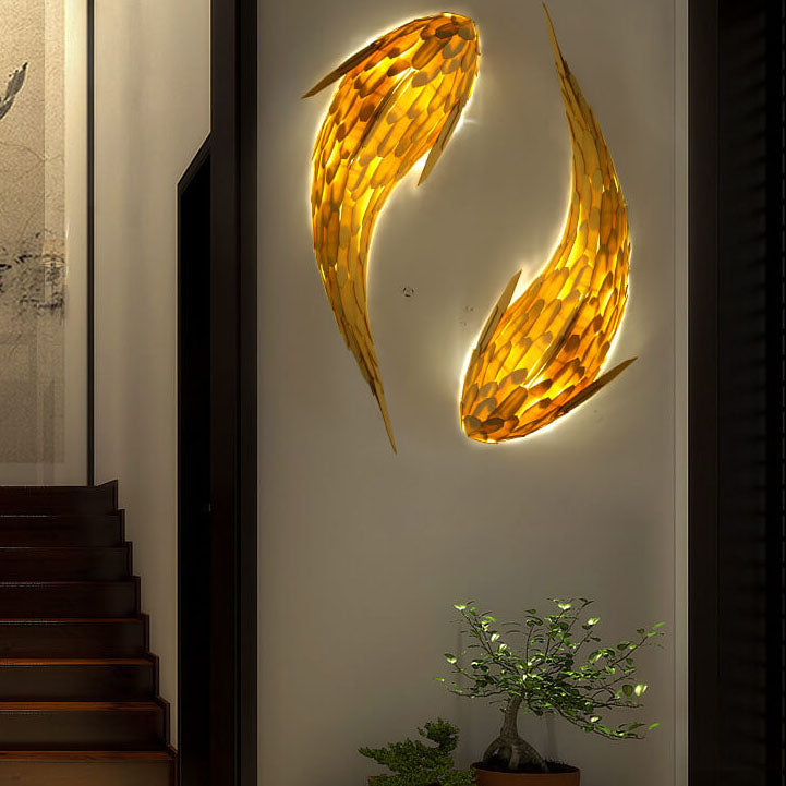 Modern Decorative Carp Linden Wood 2-Light Wall Sconce Lamp
