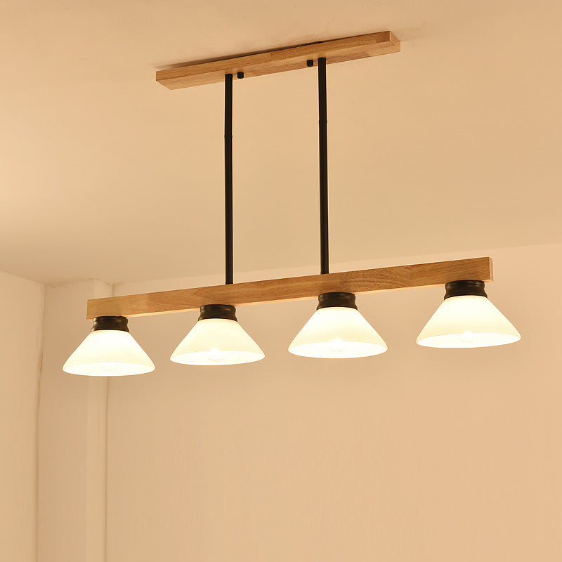Nordic Solid Wood Cone Glass Shade 3/4 Light Island Chandelier
